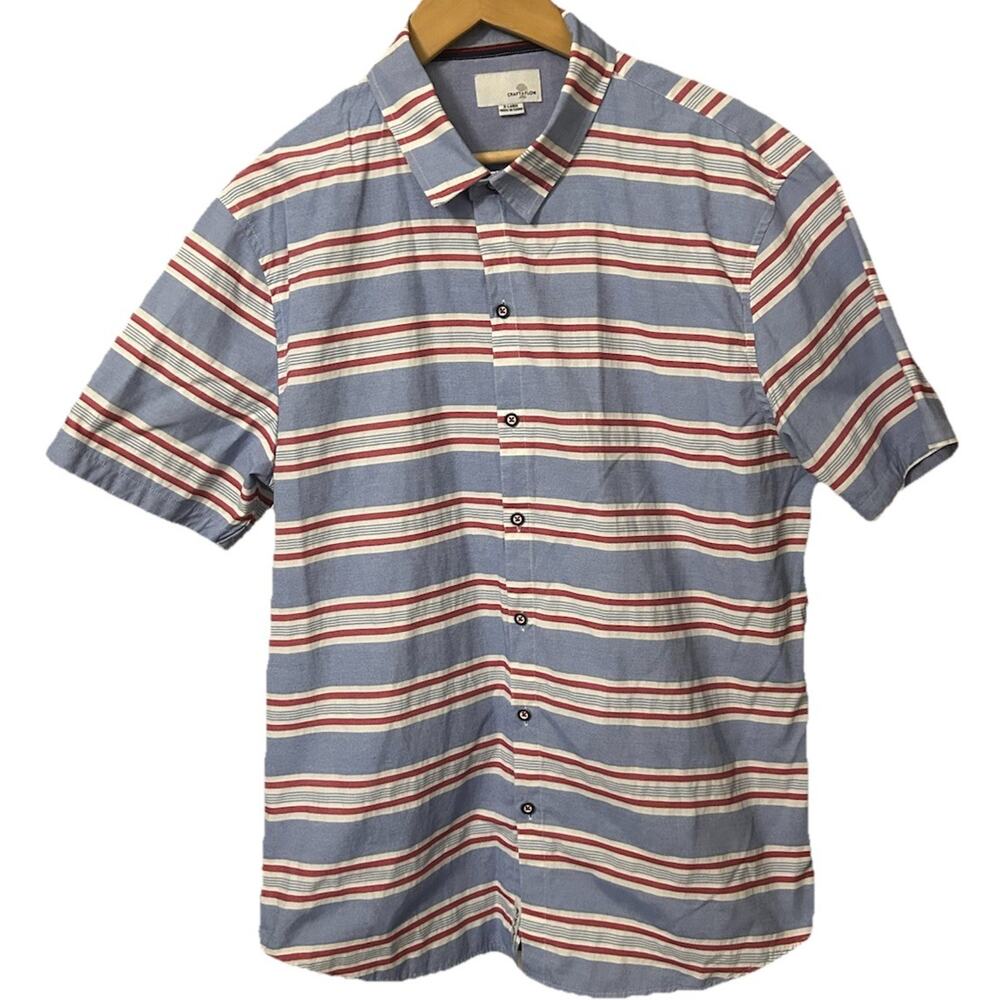 Craft + Flow Men's XL Red White & Blue Striped Button Down Short Sleeve Shirt